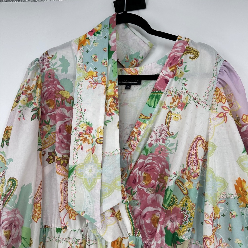 Eloquii Floral Patchwork Paisley Belted Maxi Dress Boho Botanical Women's 18 - Picture 5 of 7